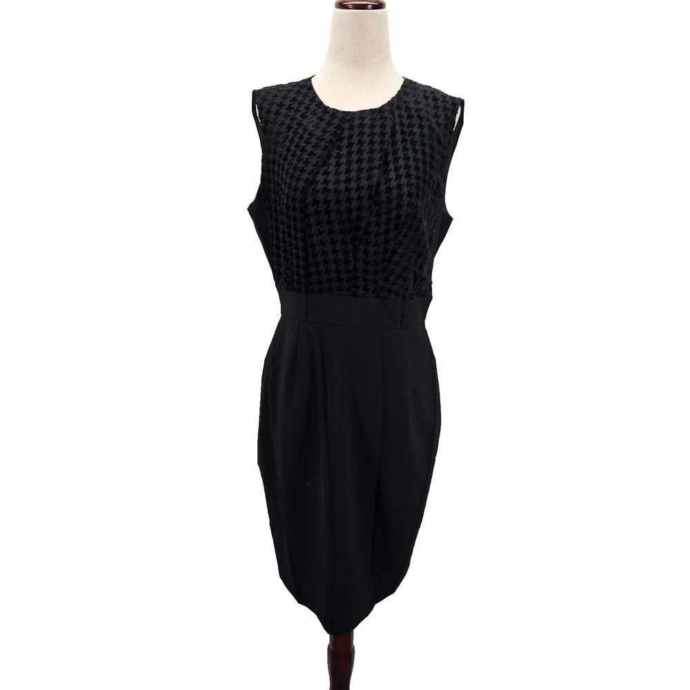 Calvin Klein Dress Womens 8 Black Herringbone Sheath Scuba Knee Stretch Office